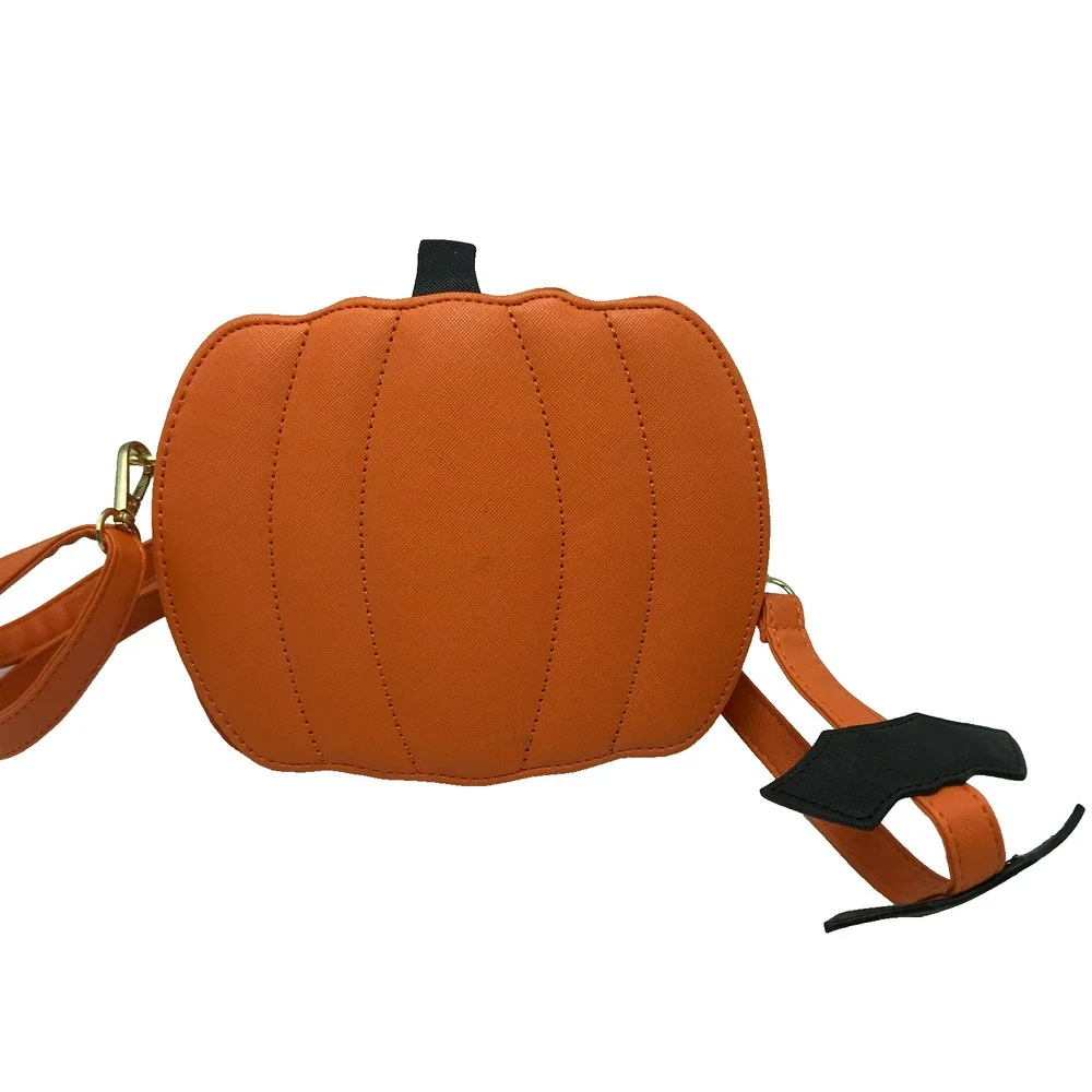 Jack-o-Lantern Halloween Pumpkin Bats Crossbody Bag Zip Detachable Strap Orange